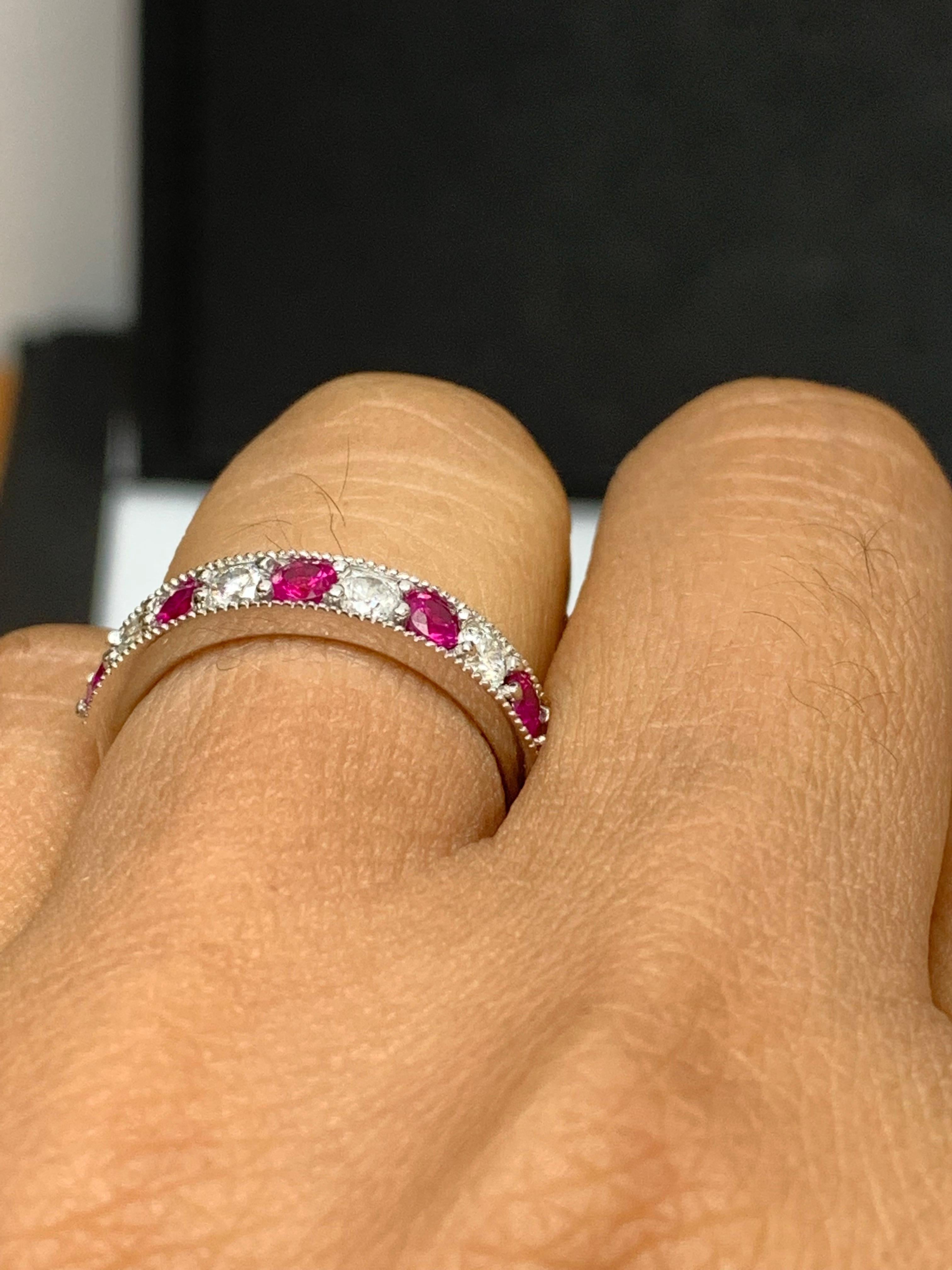 0.82 Carat Brilliant Cut Ruby and Diamond Band in 14K White Gold In New Condition For Sale In NEW YORK, NY