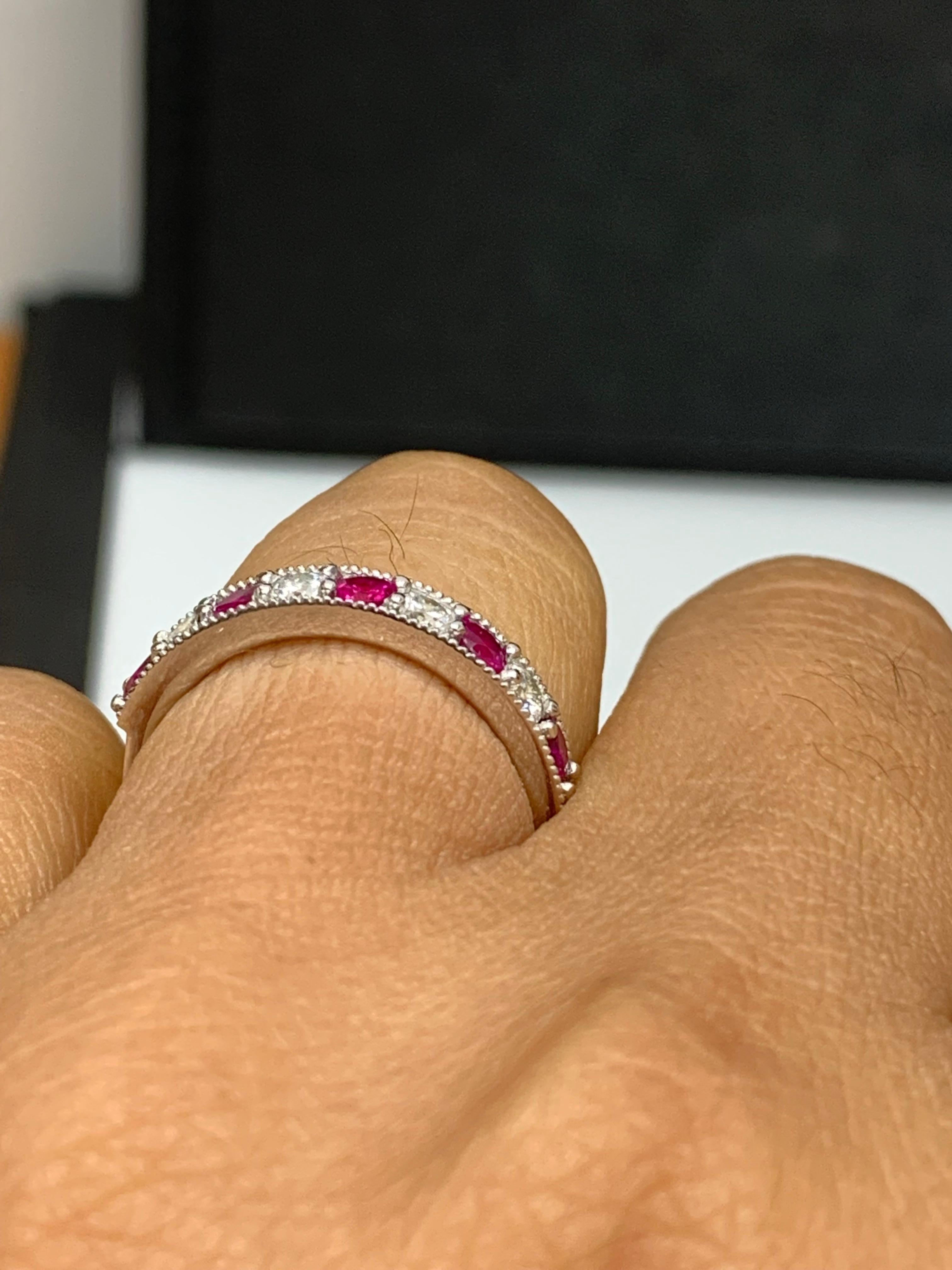 Women's 0.82 Carat Brilliant Cut Ruby and Diamond Band in 14K White Gold For Sale