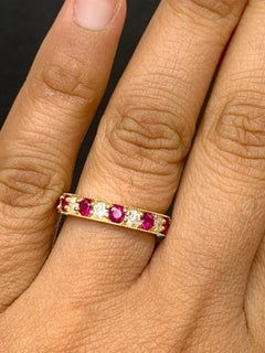 0.82 Carat Brilliant Cut Ruby and Diamond Band in 14K Yellow Gold
