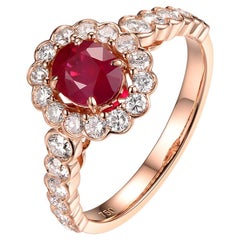 0.82 Carat Burma Vivid Pinkish Red Ruby Diamond Ring in 18 Karat Rose Gold