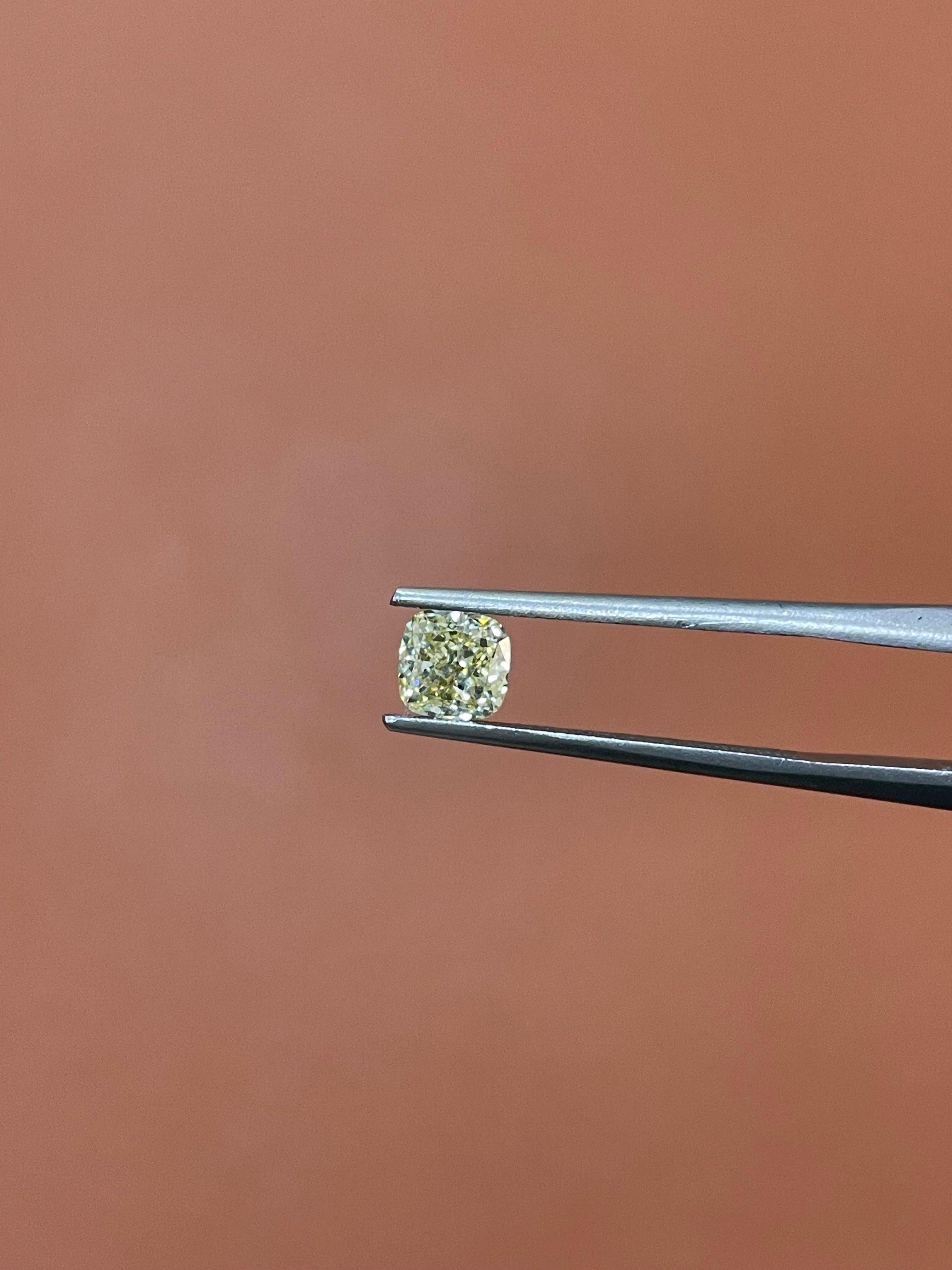 Cushion Cut 0.82 Carat Cushion Brilliant Gia Certified Fancy Light Brownish Greenish Yellow For Sale