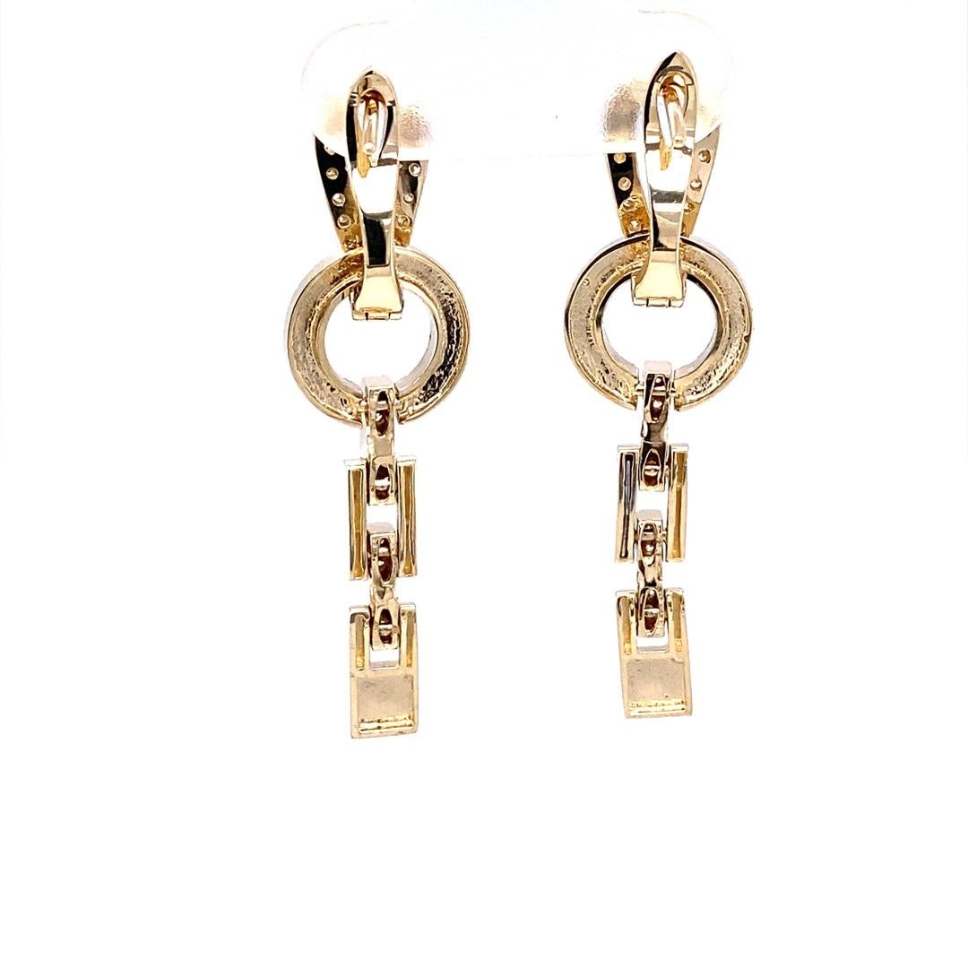 Contemporary 14 Karat Yellow Gold Diamond Link Earrings For Sale