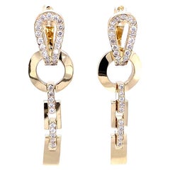 0.82 Carat Diamond 14 Karat Yellow Gold Dangle Earrings