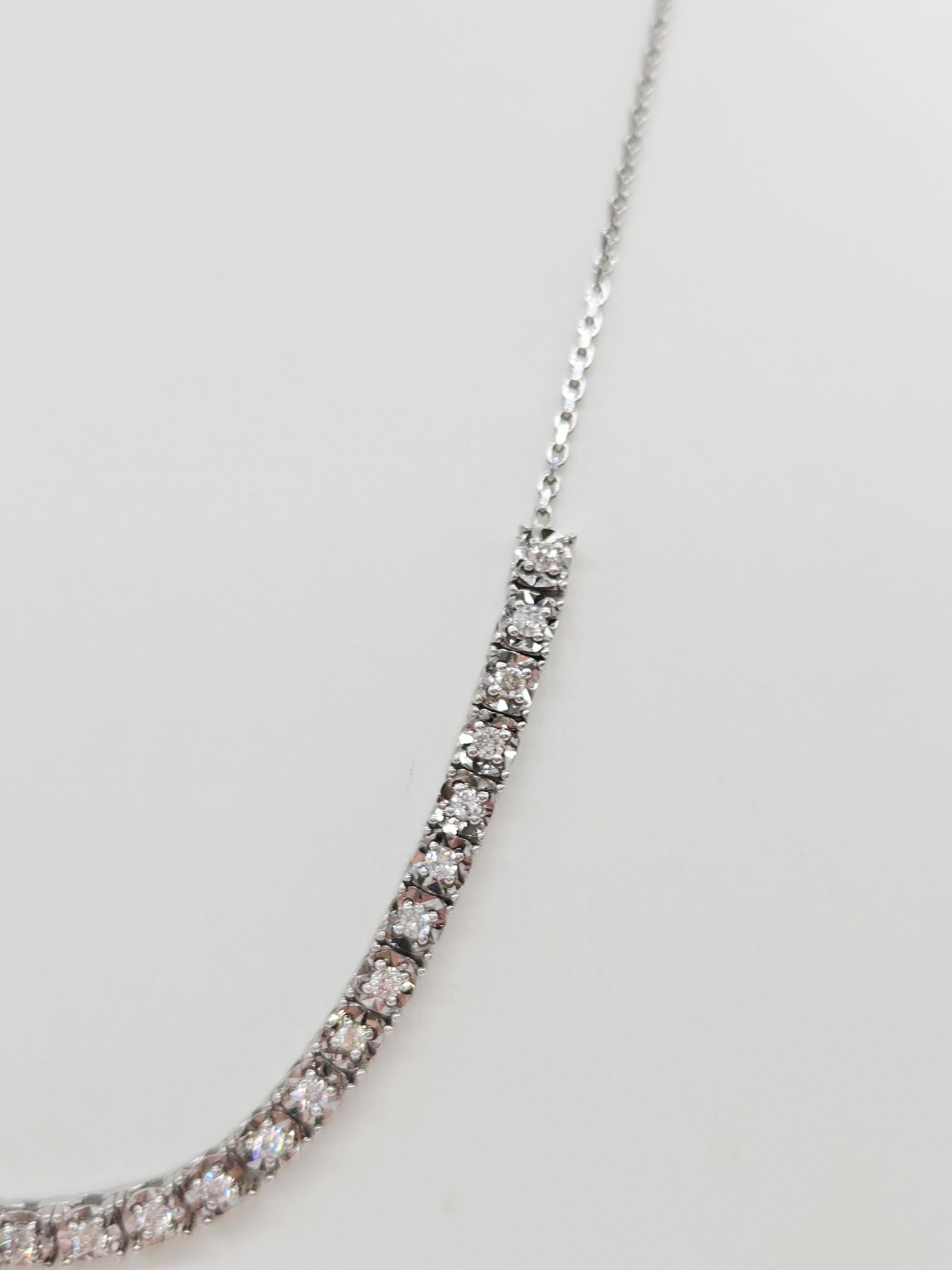 Round Cut 0.82 Carat Diamond Mini Illusion Necklace 14 Karat White Gold 18'' For Sale