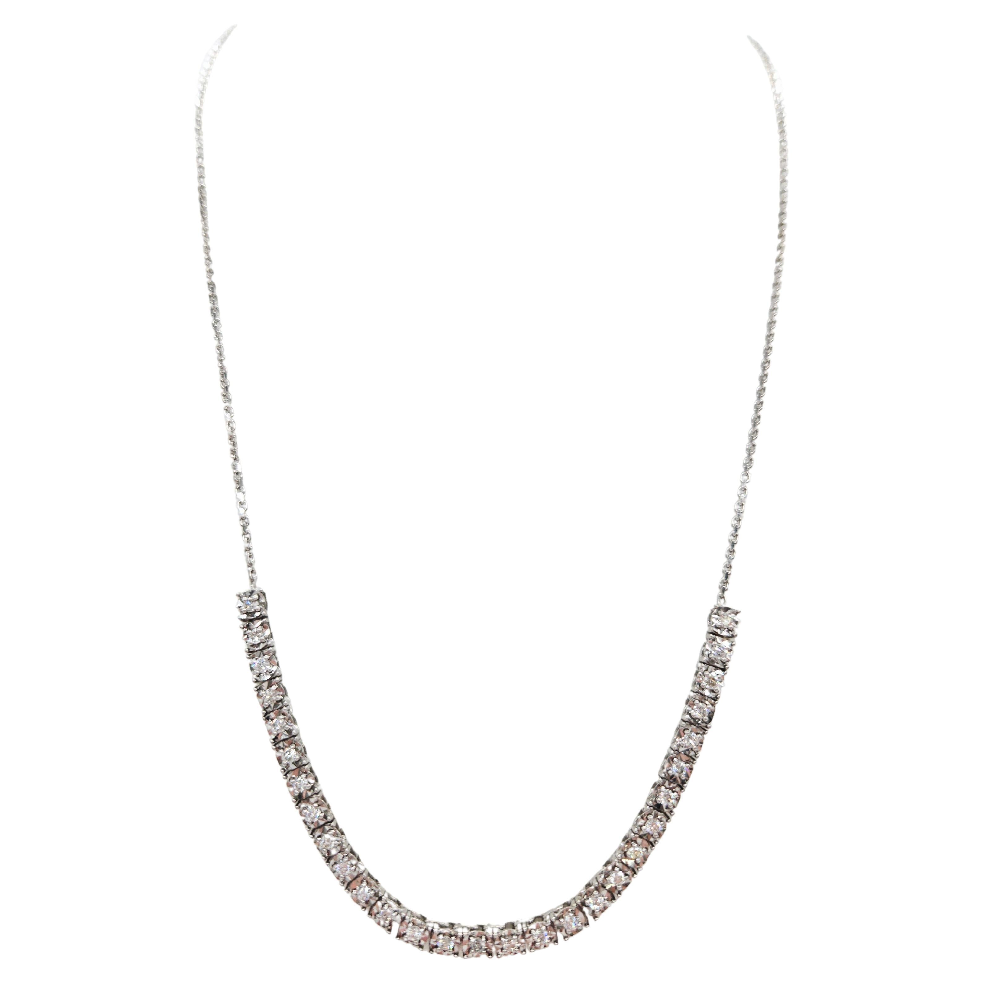 0.82 Carat Diamond Mini Illusion Necklace 14 Karat White Gold 18'' For Sale