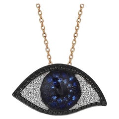 0.82 Carat Diamonds and 0.75 Carat Blue Sapphires Evil Eye Pendant