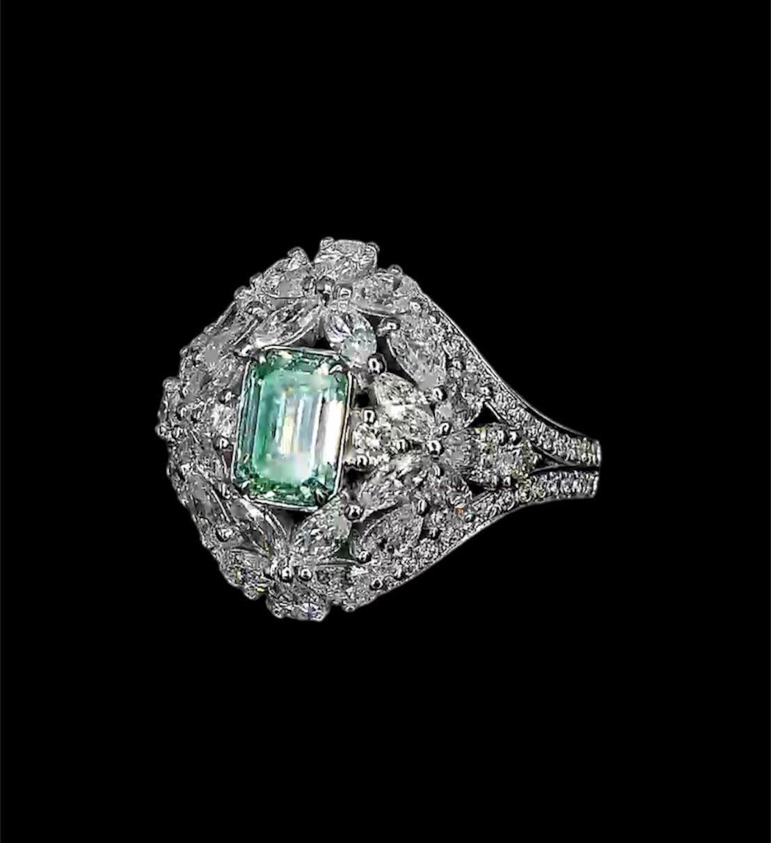 Emerald Cut 0.82 Carat Light Yellow-Green Diamond Ring SI2 Clarity GIA Certified For Sale