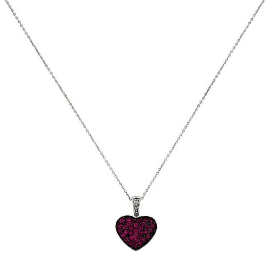 Contemporary 0.82 Carat Natural Diamond & Pink Sapphire Heart Pendant 14K White Gold For Sale
