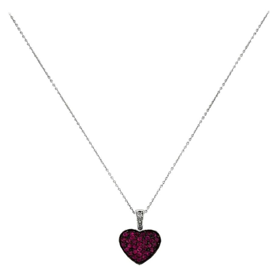 0.82 Carat Natural Diamond & Pink Sapphire Heart Pendant 14K White Gold For Sale