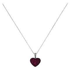 0.82 Carat Natural Diamond & Pink Sapphire Heart Pendant 14K White Gold