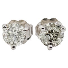 0.82 Carat Natural Diamond Round Studs White Gold 14 Karat