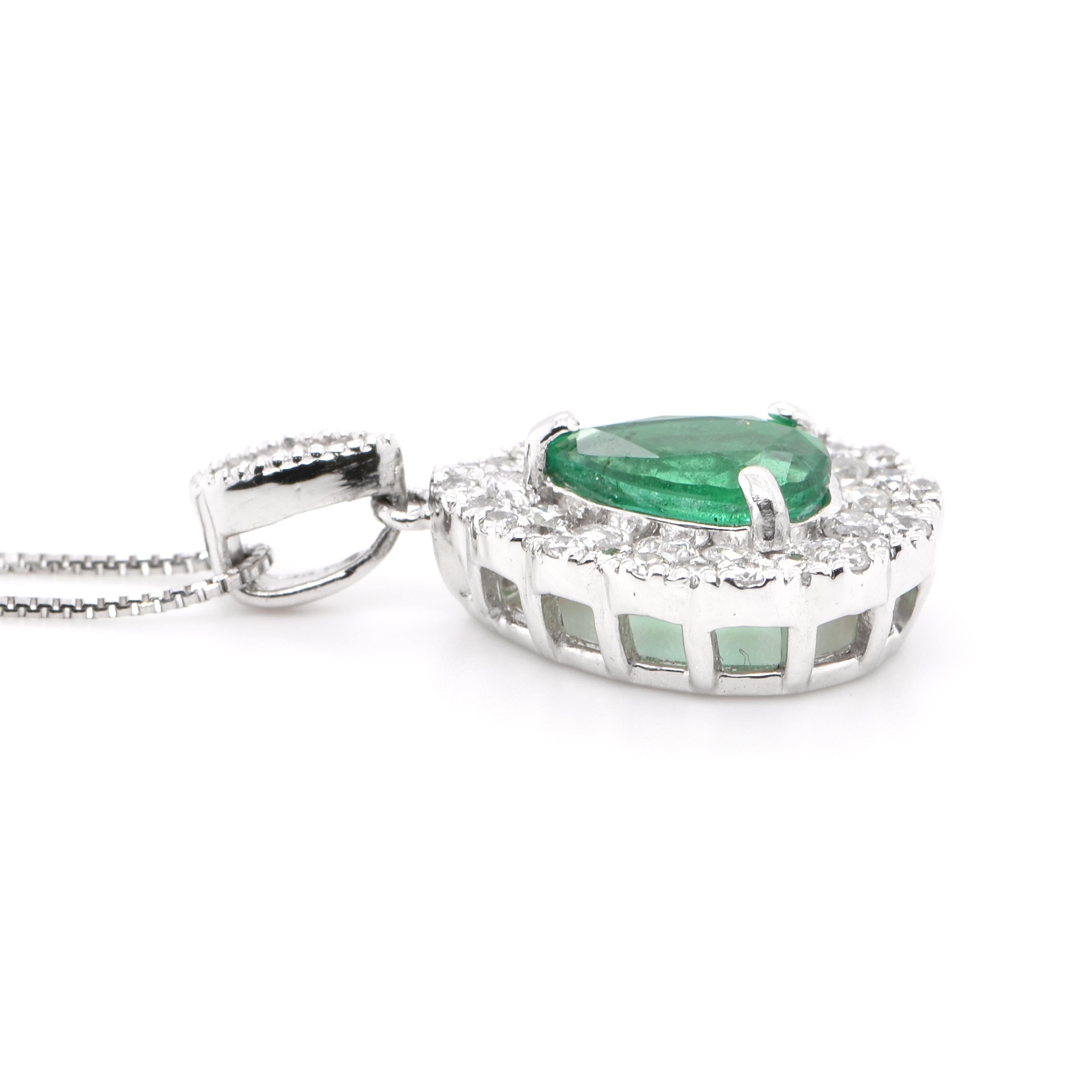 Pear Cut 0.82 Carat Natural Pear-Shape Emerald and Diamond Pendant Set in Platinum