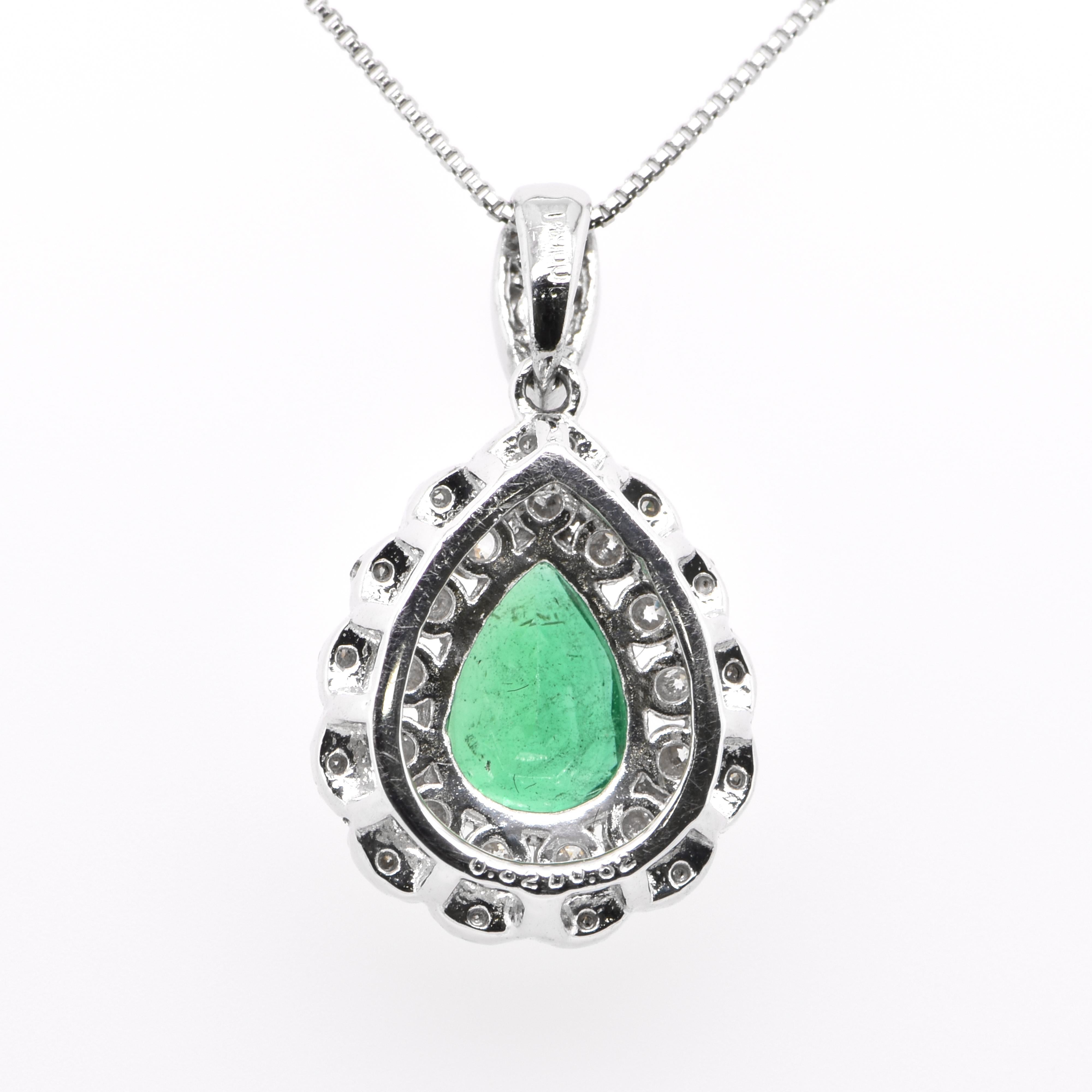 Women's 0.82 Carat Natural Pear-Shape Emerald and Diamond Pendant Set in Platinum