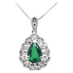 0.82 Carat Natural Pear-Shape Emerald and Diamond Pendant Set in Platinum