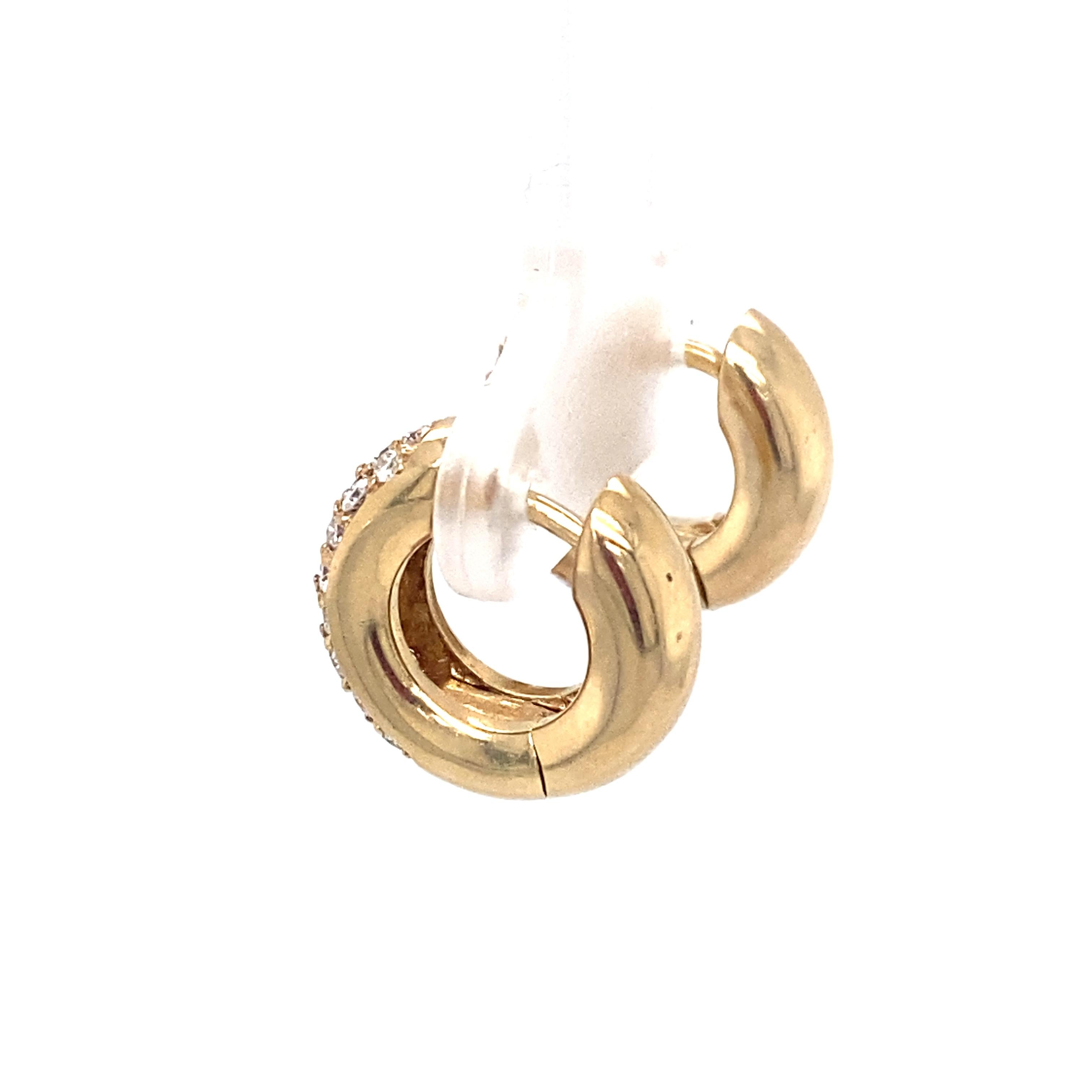 Retro 0.82 Carat Pavé Diamond Huggie Hoop Earrings in 18 Karat Gold For Sale