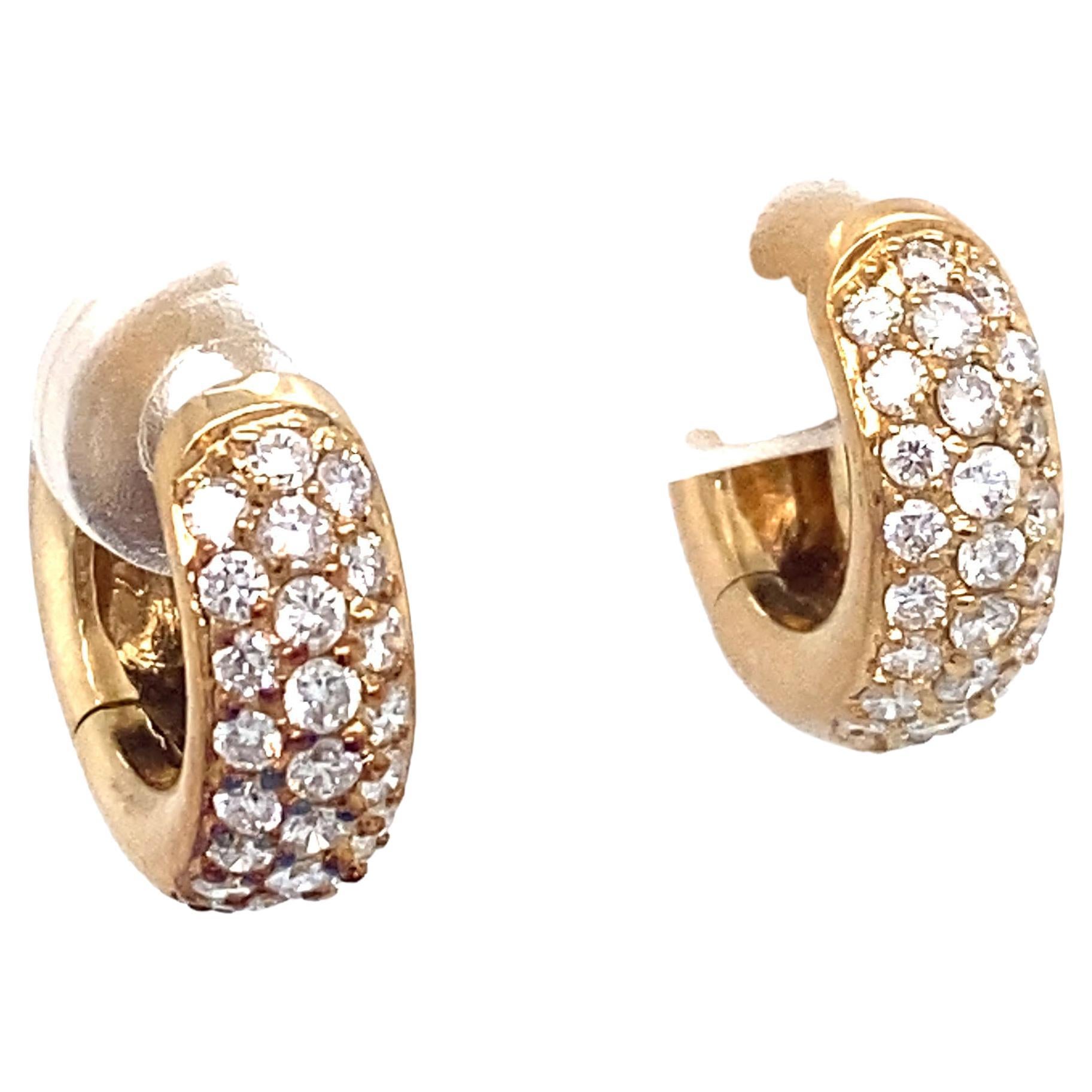 0.82 Carat Pavé Diamond Huggie Hoop Earrings in 18 Karat Gold For Sale