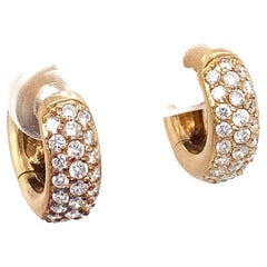 Vintage 0.82 Carat Pavé Diamond Huggie Hoop Earrings in 18 Karat Gold