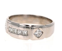 0.82 Carat Princess Round Cut Men's Wedding Band 14 Karat White Gold
