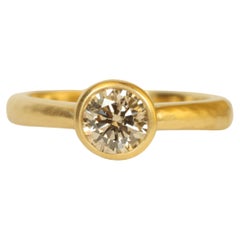 0.82 Carat Round Brilliant Champagne Diamond 22K Gold Solitaire Engagement Ring