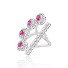 0.82 Carat Ruby Cuff Ring 1.10 Ct SI/H Diamond 18 Karat White Gold Fine Jewelry