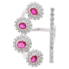 Anillo puño de rubí de 0,82 quilates Diamante SI/H de 1,10 quilates Oro blanco de 18 quilates Joyería fina