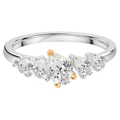 0.82 Carat SI Clarity HI Color Five Diamond Ring 18 Karat White Yellow Gold