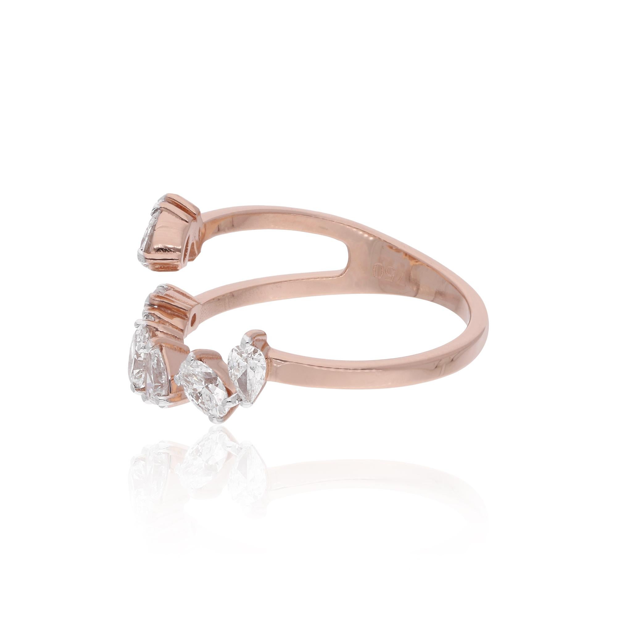 For Sale:  0.82 Carat SI Clarity HI Color Oval & Pear Diamond Cuff Ring 18 Karat Rose Gold 3