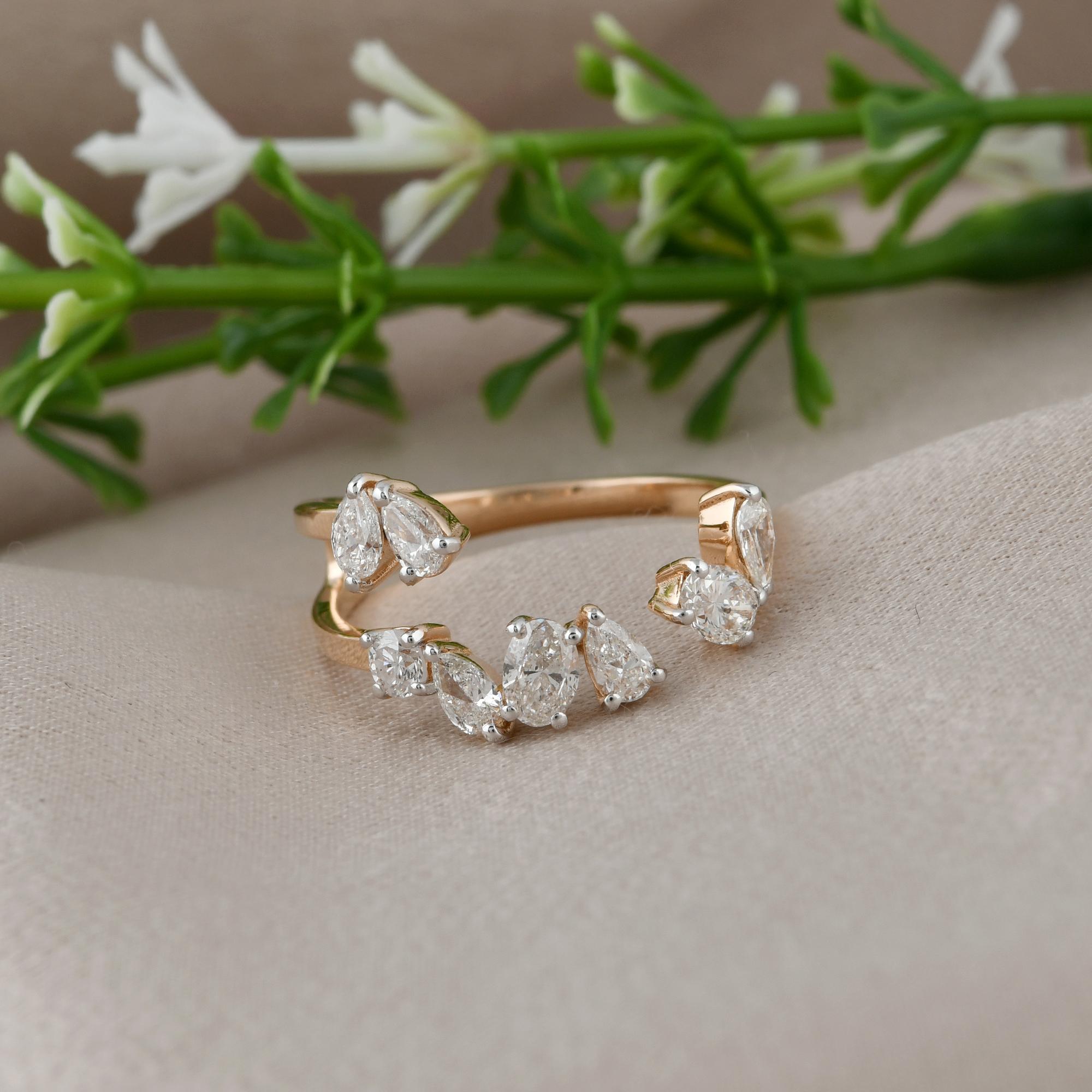 For Sale:  0.82 Carat SI Clarity HI Color Oval & Pear Diamond Cuff Ring 18 Karat Rose Gold 5