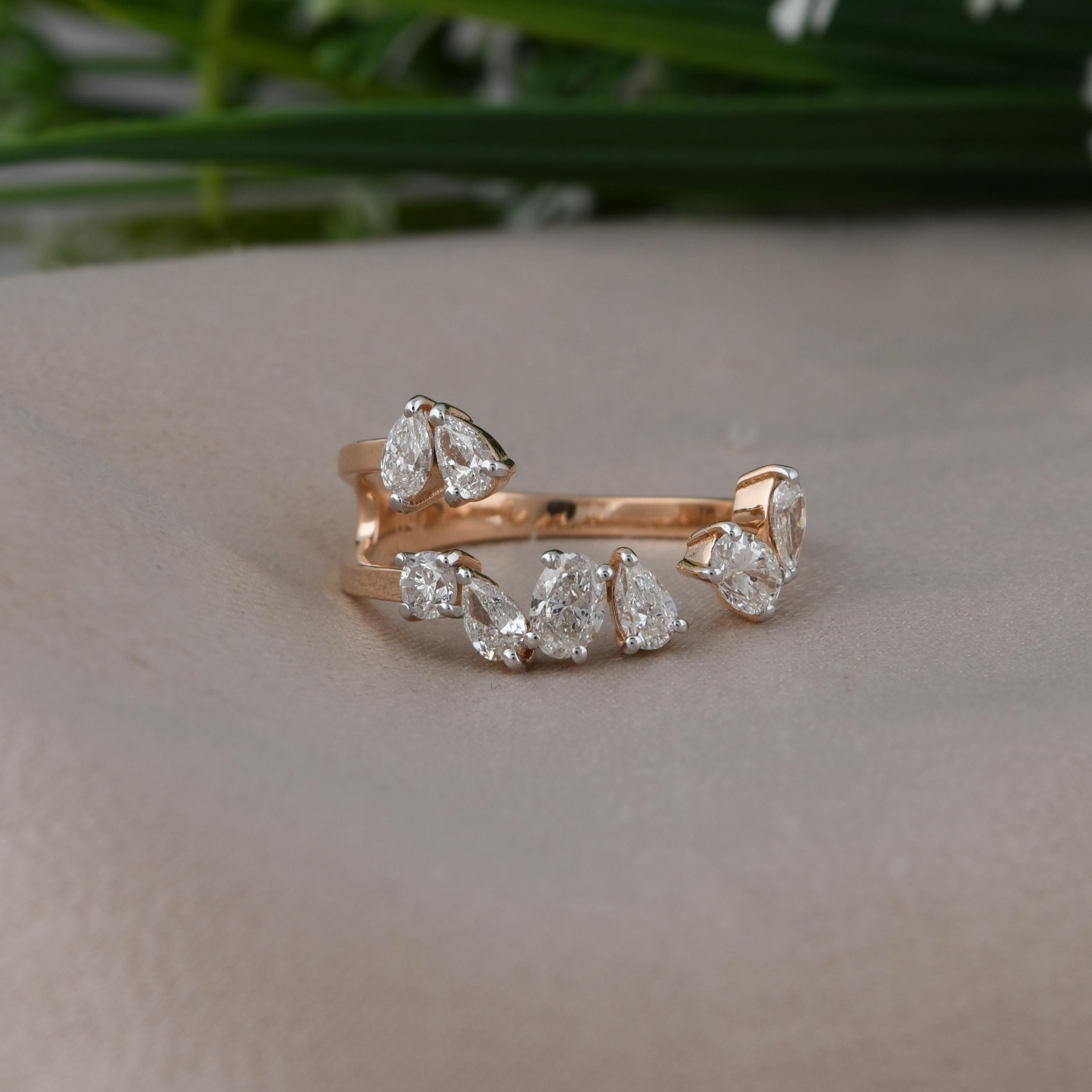En venta: 0,82 quilates SI Claridad Color HI Anillo puño diamante oval y pera Oro rosa 18 quilates  6