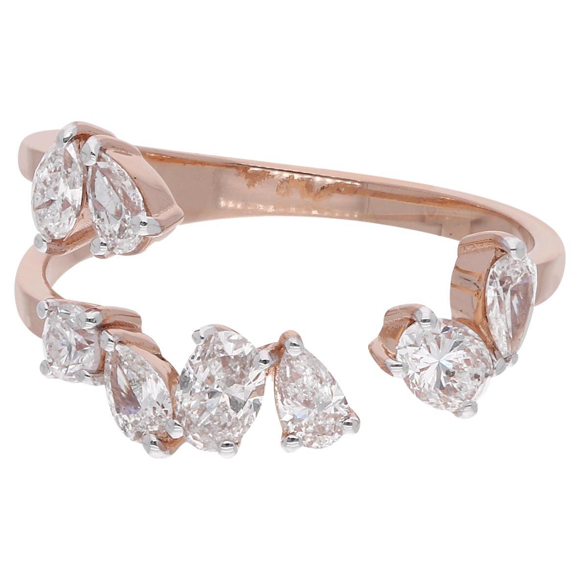 For Sale:  0.82 Carat SI Clarity HI Color Oval & Pear Diamond Cuff Ring 18 Karat Rose Gold