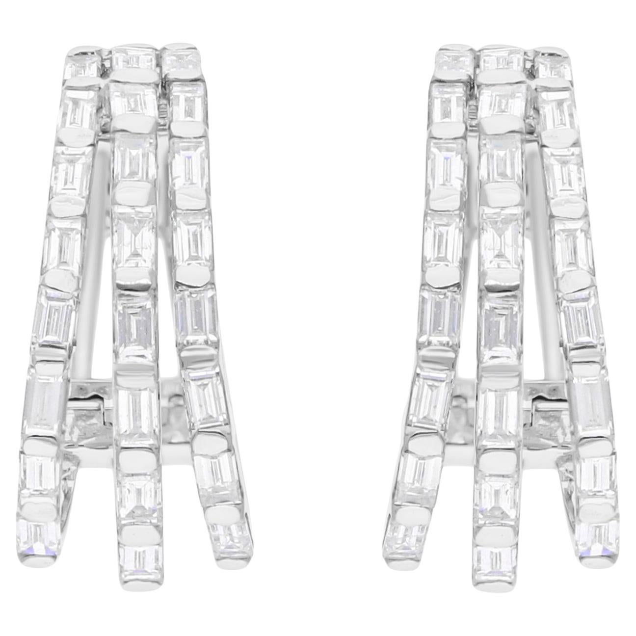 0.82 Carat SI/H Baguette Diamond Hoop Earrings 18 Karat White Gold Fine Jewelry