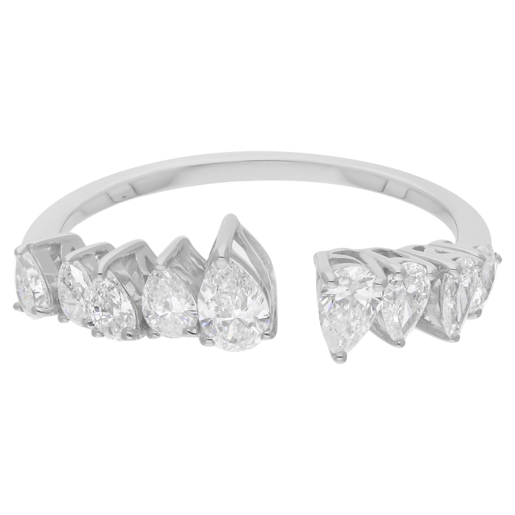 0.82 Carat SI/H Color Pear Diamond Open Cuff Band Ring 18 Karat White Gold