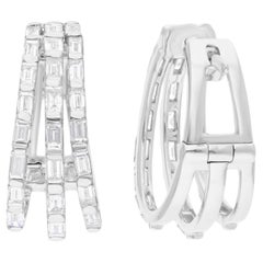 0.82 Carat SI/H Diamond Triple Row Huggie Hoop Earrings 14 Karat White Gold