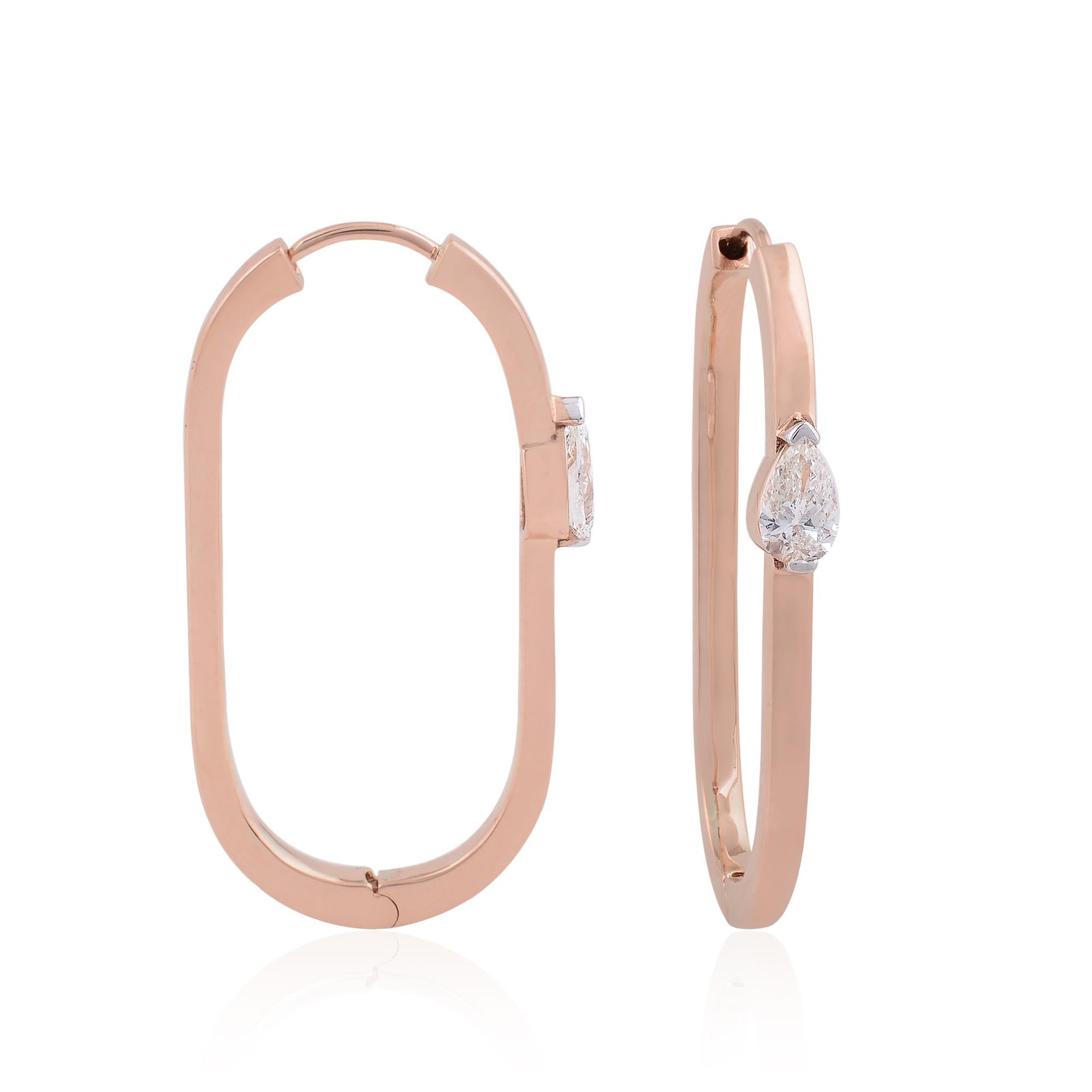 Women's 0.82 Carat SI/H Pear Cut Diamond Minimalist Hoop Earrings 14 Karat Rose Gold For Sale