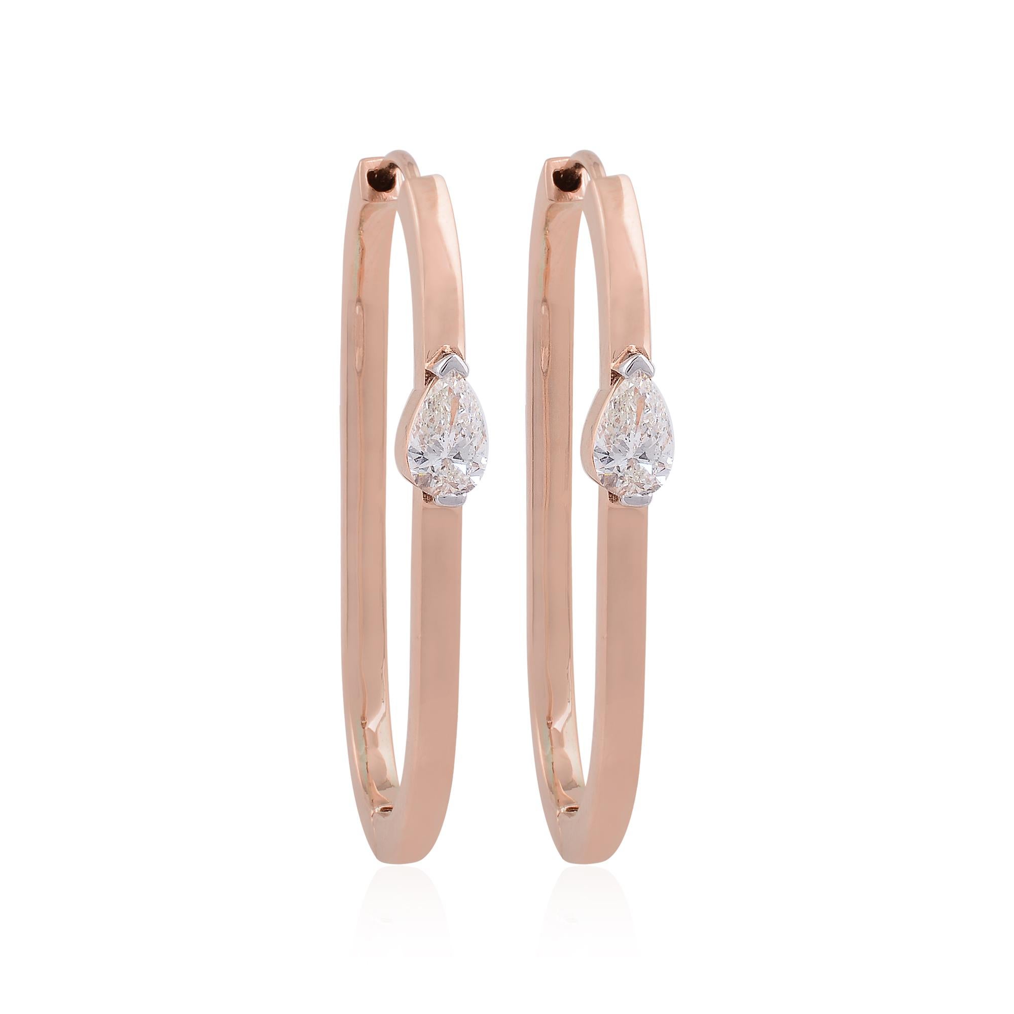 0.82 Carat SI/H Pear Cut Diamond Minimalist Hoop Earrings 14 Karat Rose Gold For Sale 1