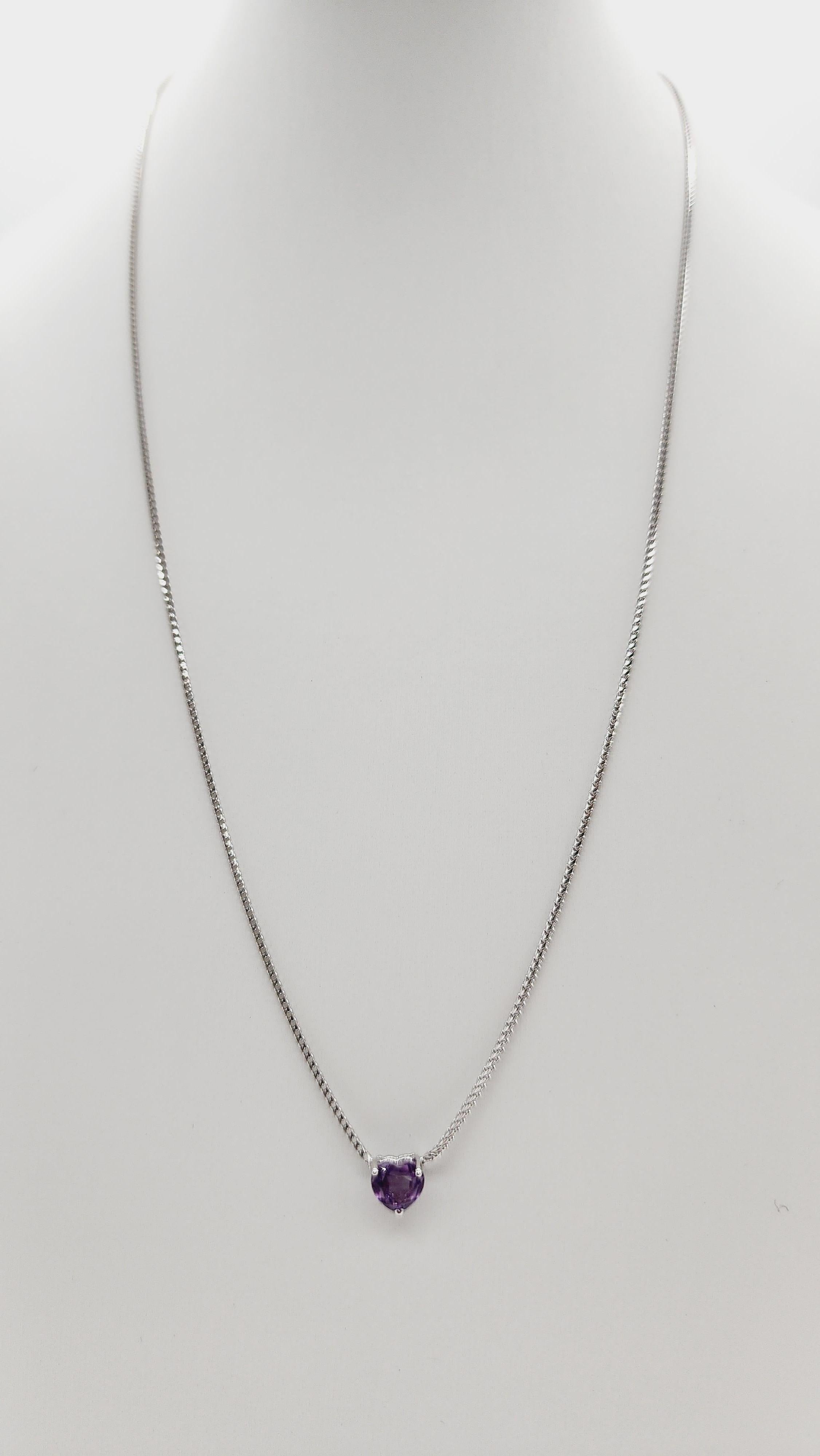 0,82 Karat Herzform Amethyst Halskette 14 Karat Weißgold im Zustand „Neu“ in Great Neck, NY