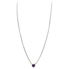 0.82 Carats Heart Shape Amethyst Necklace 14 Karat White Gold