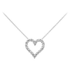 0.82 Carats Total Brilliant Round Shape Diamond Open-Work Heart Pendant Necklace