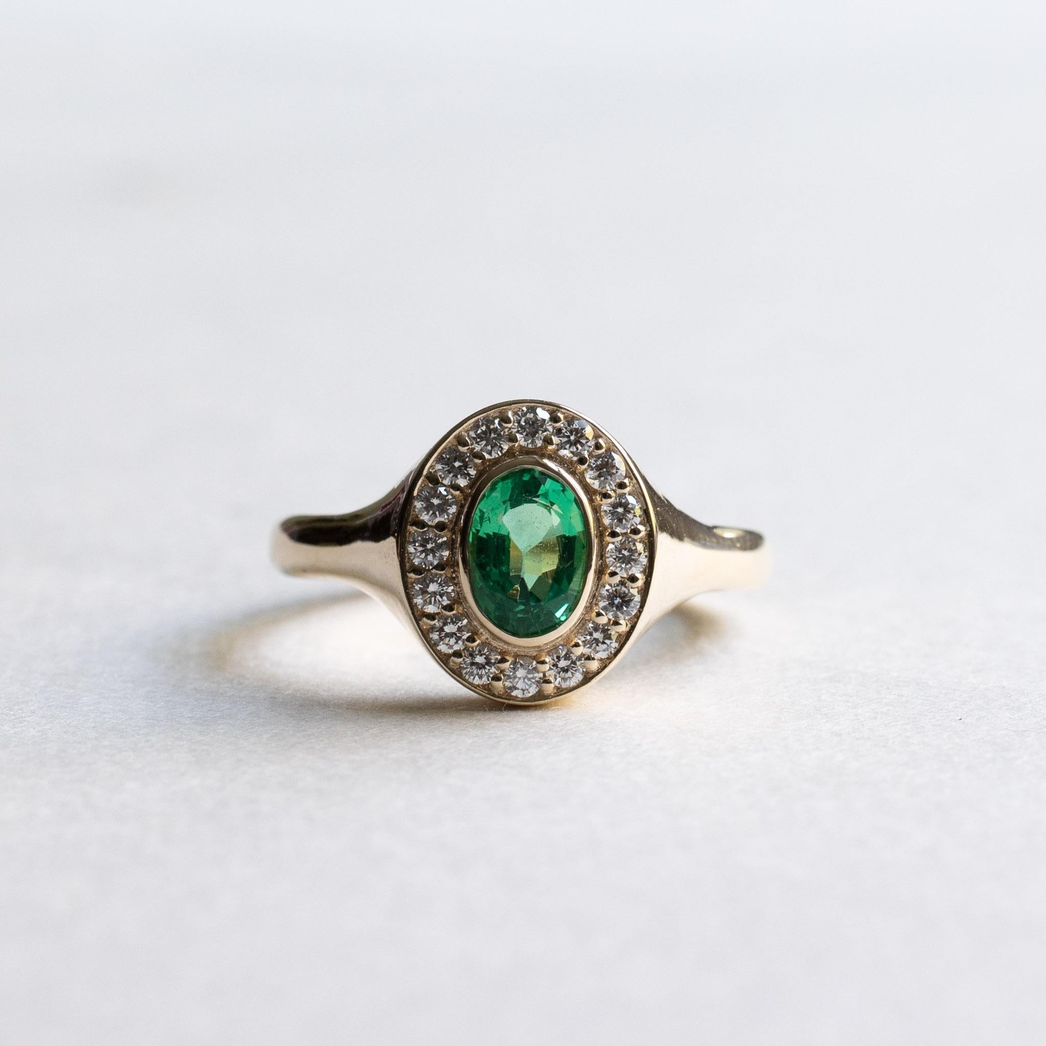 Artisan 0.825 Carat Emerald Signet Ring For Sale