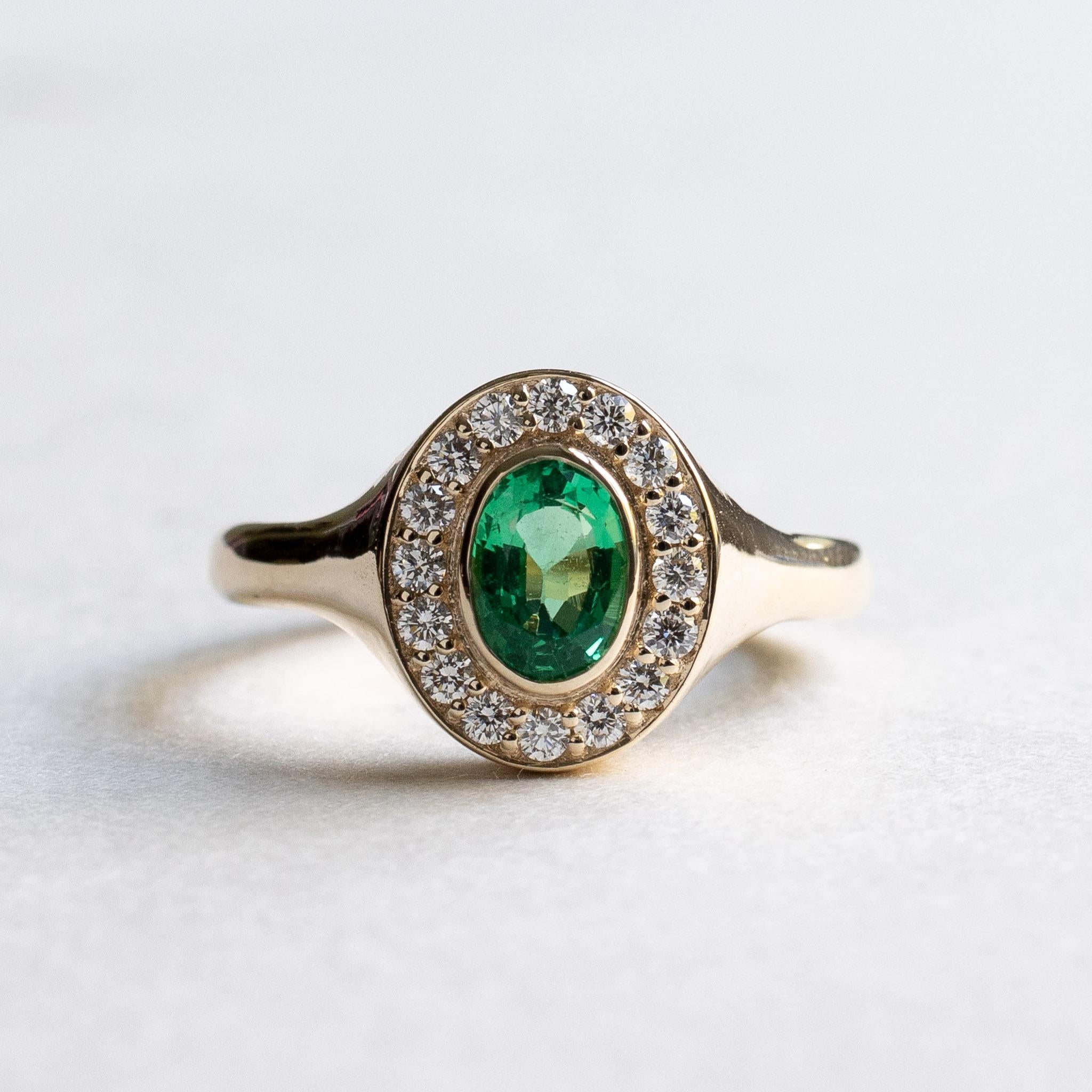 Oval Cut 0.825 Carat Emerald Signet Ring For Sale
