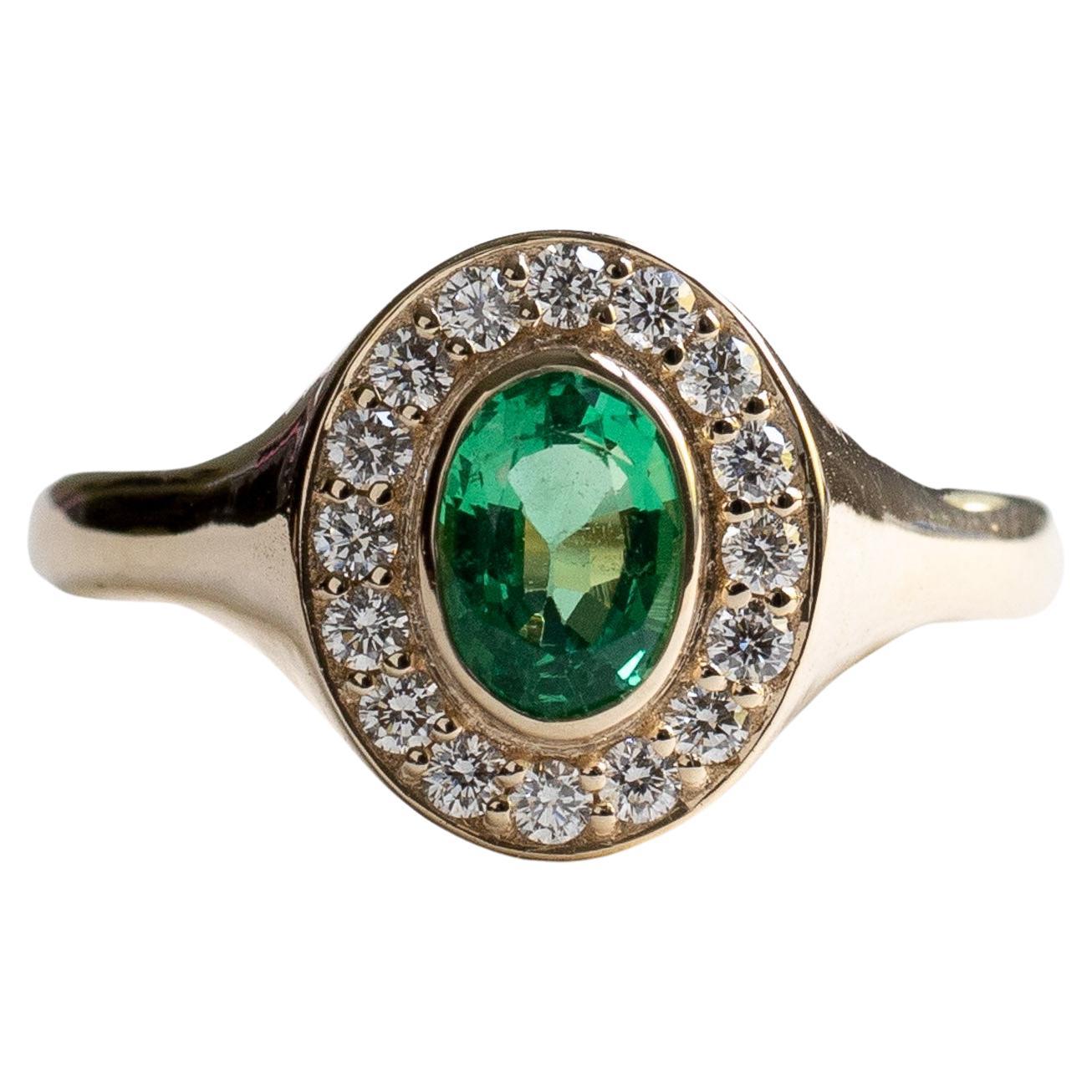 0.825 Carat Emerald Signet Ring For Sale