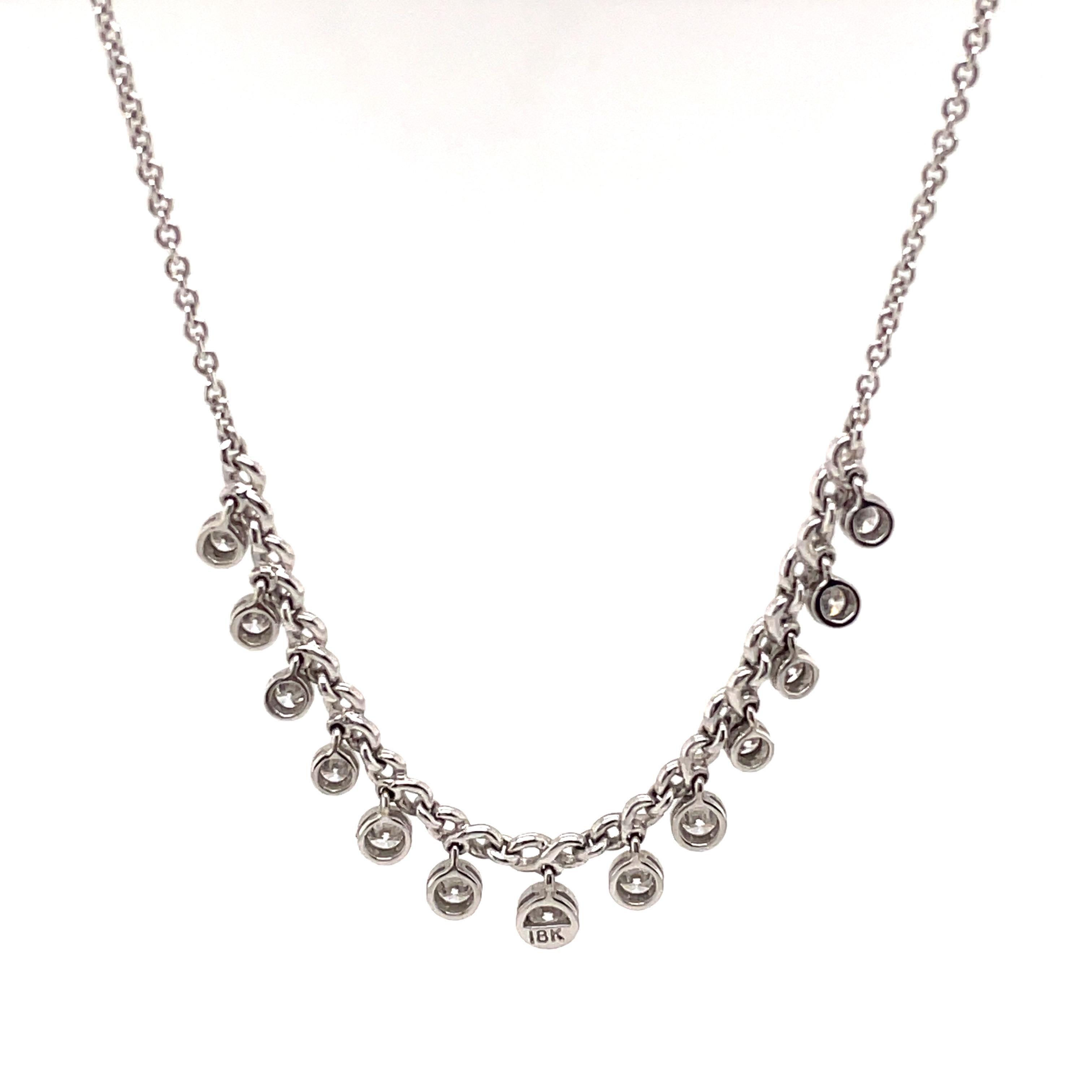 0.82ct Dangling Bezel Set Diamond Necklace 18k White Gold In New Condition For Sale In BEVERLY HILLS, CA