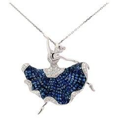 0.82ct Diamond & 8.35ct Natural Blue Sapphire Pendant Necklace, 18k White Gold