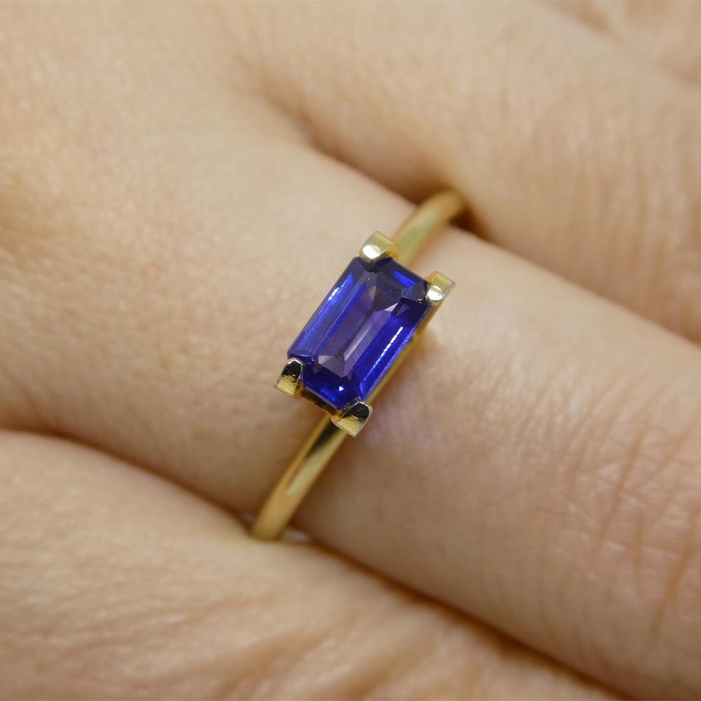 Description:

Gem Type: Sapphire
Number of Stones: 1
Weight: 0.82 cts
Measurements: 6.67 x 3.99 x 2.75 mm
Shape: Emerald Cut
Cutting Style Crown: Step Cut
Cutting Style Pavilion: Step Cut
Transparency: Transparent
Clarity: Very Slightly Included: