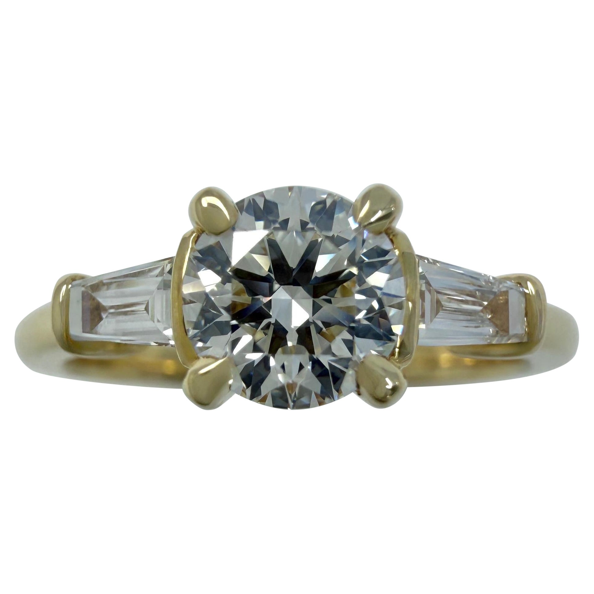 0.82ct GIA Certified Natural Diamond & Baguette Cut 18k Gold Three Stone Ring