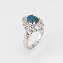 0.82ct Natural Black Opal Ring Diamond Estate Platinum Sz 6.5 Mixed Cuts