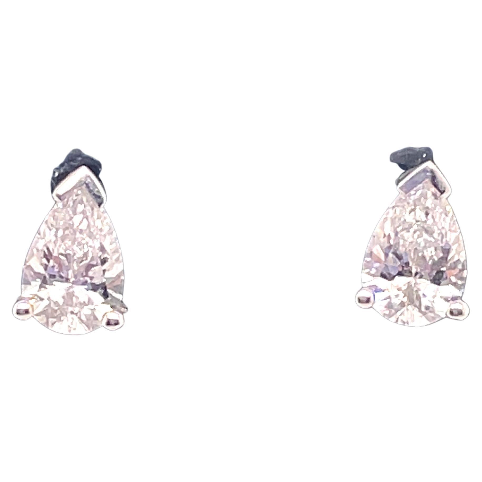 0.82ct Pear Brilliant Cut Diamond Stud Earrings 18 Karat White Gold For Sale