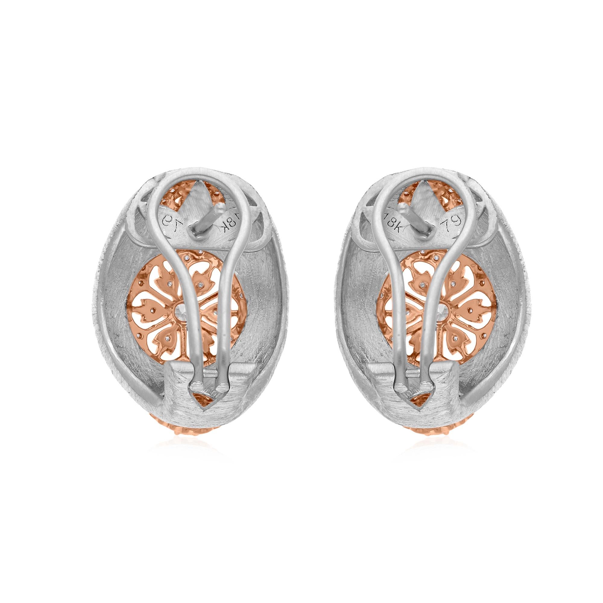 0.82Ct SI/H Round Diamond Two Tone Floral Filigree Clip-On Earrings 18k Gold Neuf - En vente à Diera, Dubai