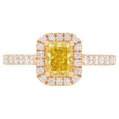 0.82ct Yellow Diamond Halo Cluster Ring, GIA Certified