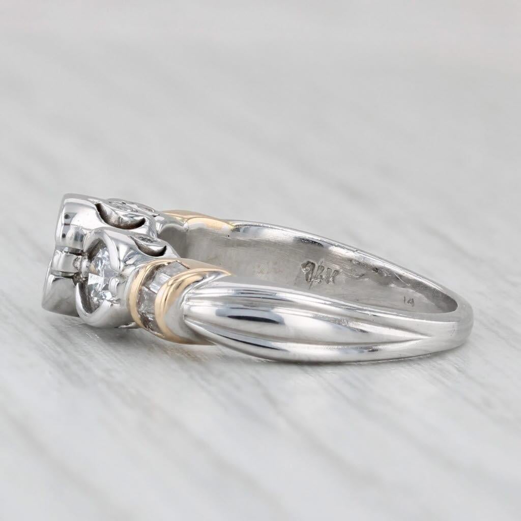 0.82ctw Diamond 3-Stone Engagement Ring 14k White Yellow Gold Size 5.5 In Good Condition For Sale In McLeansville, NC